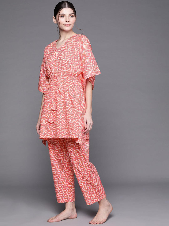 Pink Printed Cotton Night Suit