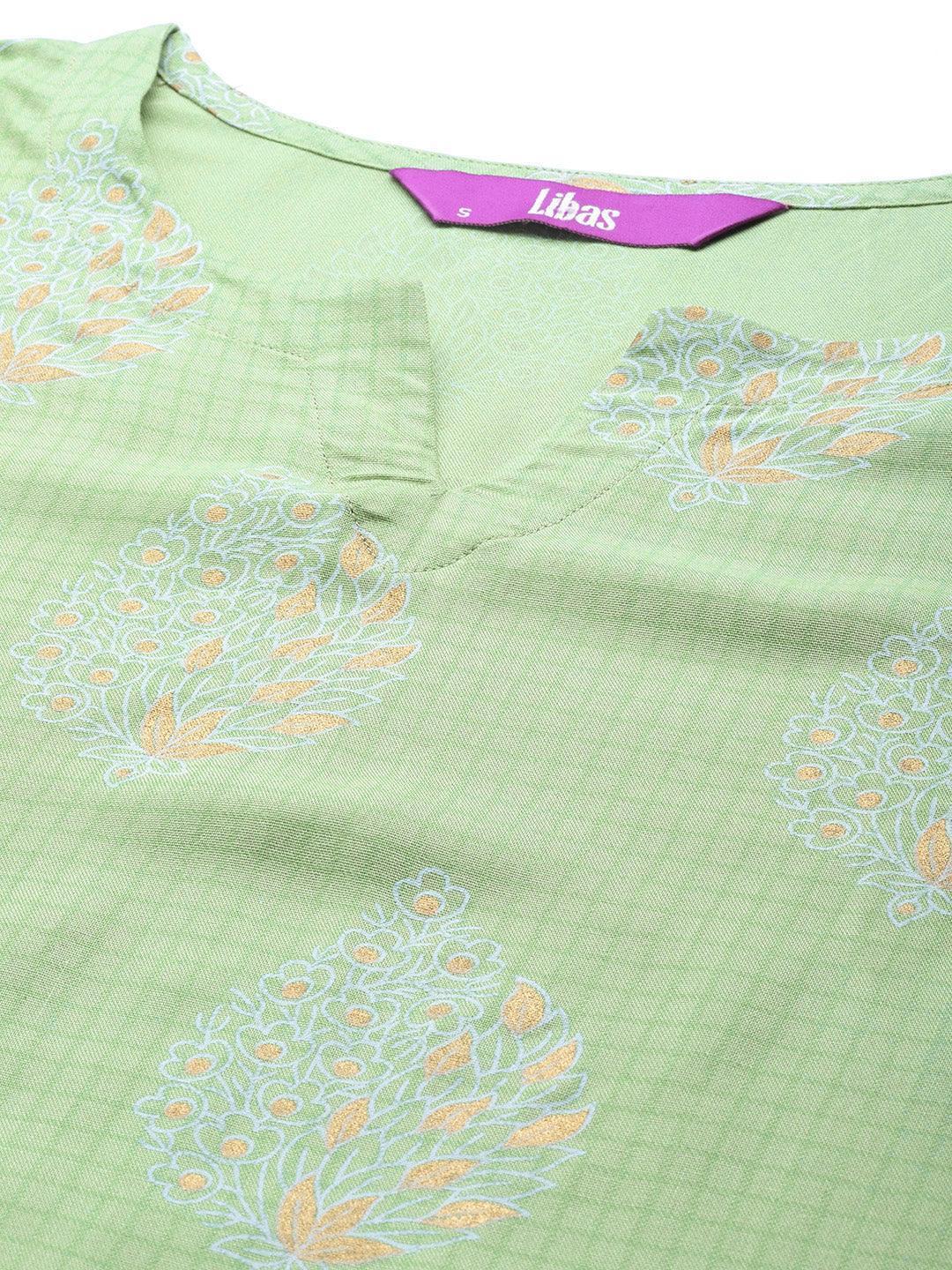 Green Printed Rayon Night Suit - ShopLibas