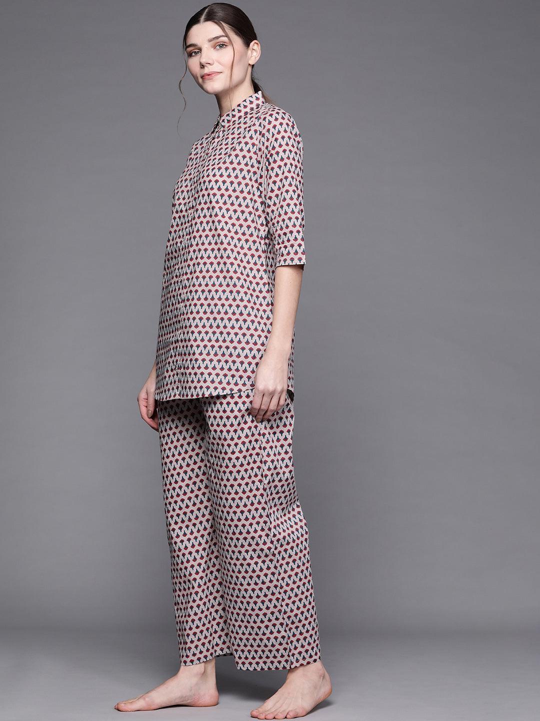 Multicoloured Printed Cotton Night Suit - ShopLibas