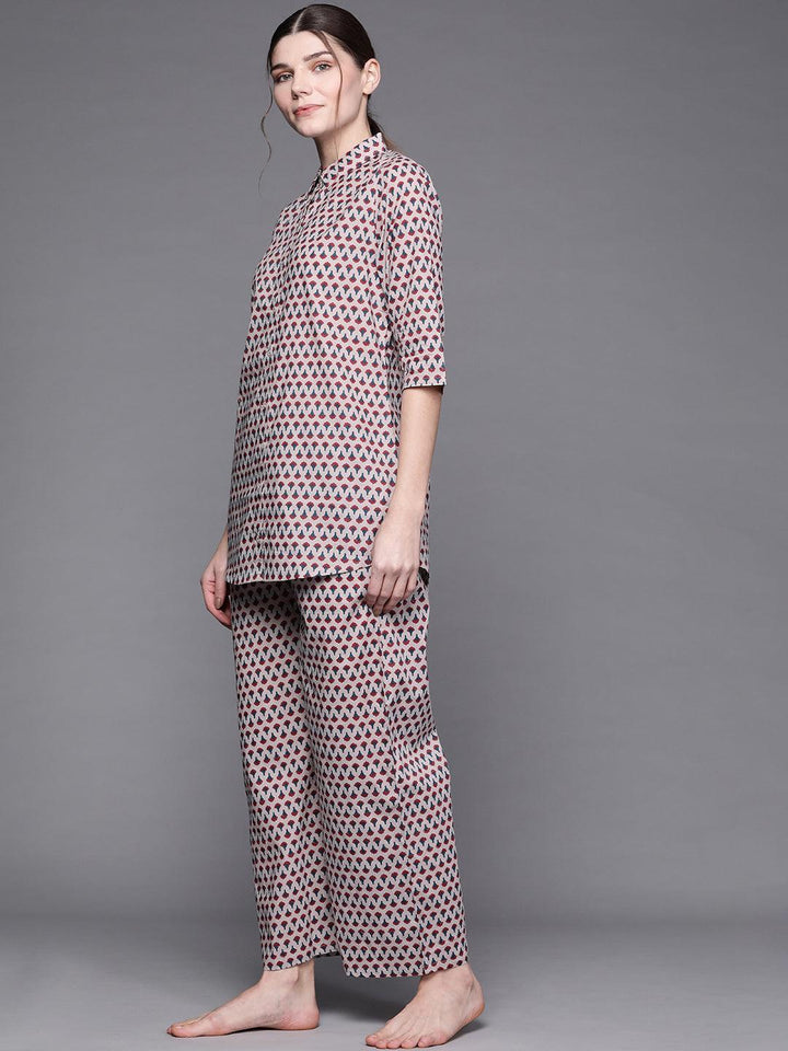 Multicoloured Printed Cotton Night Suit