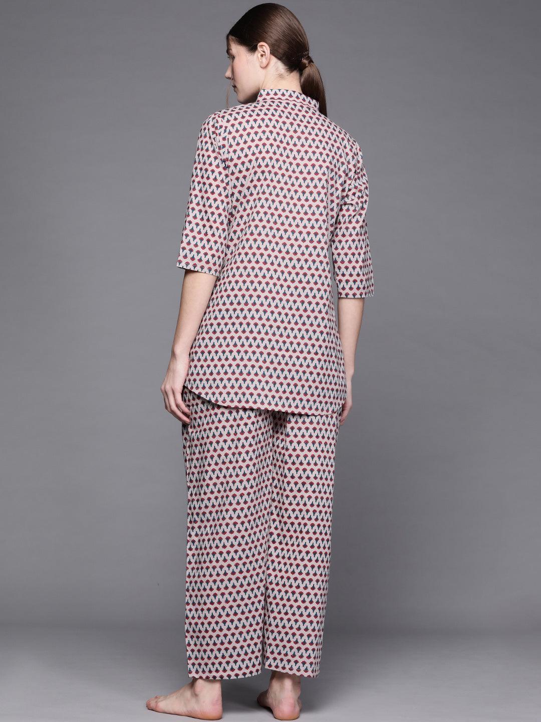 Multicoloured Printed Cotton Night Suit - ShopLibas