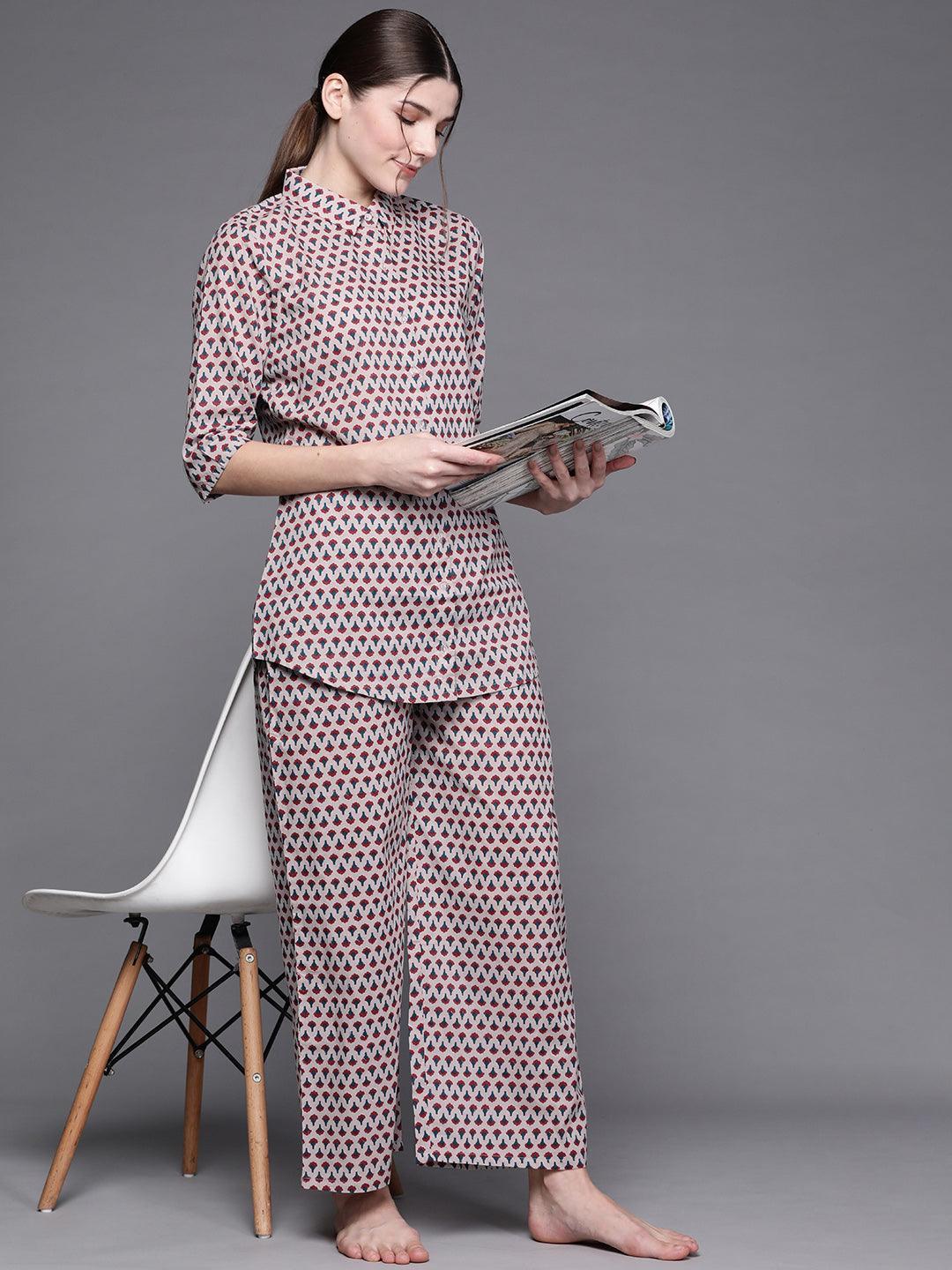 Multicoloured Printed Cotton Night Suit - ShopLibas