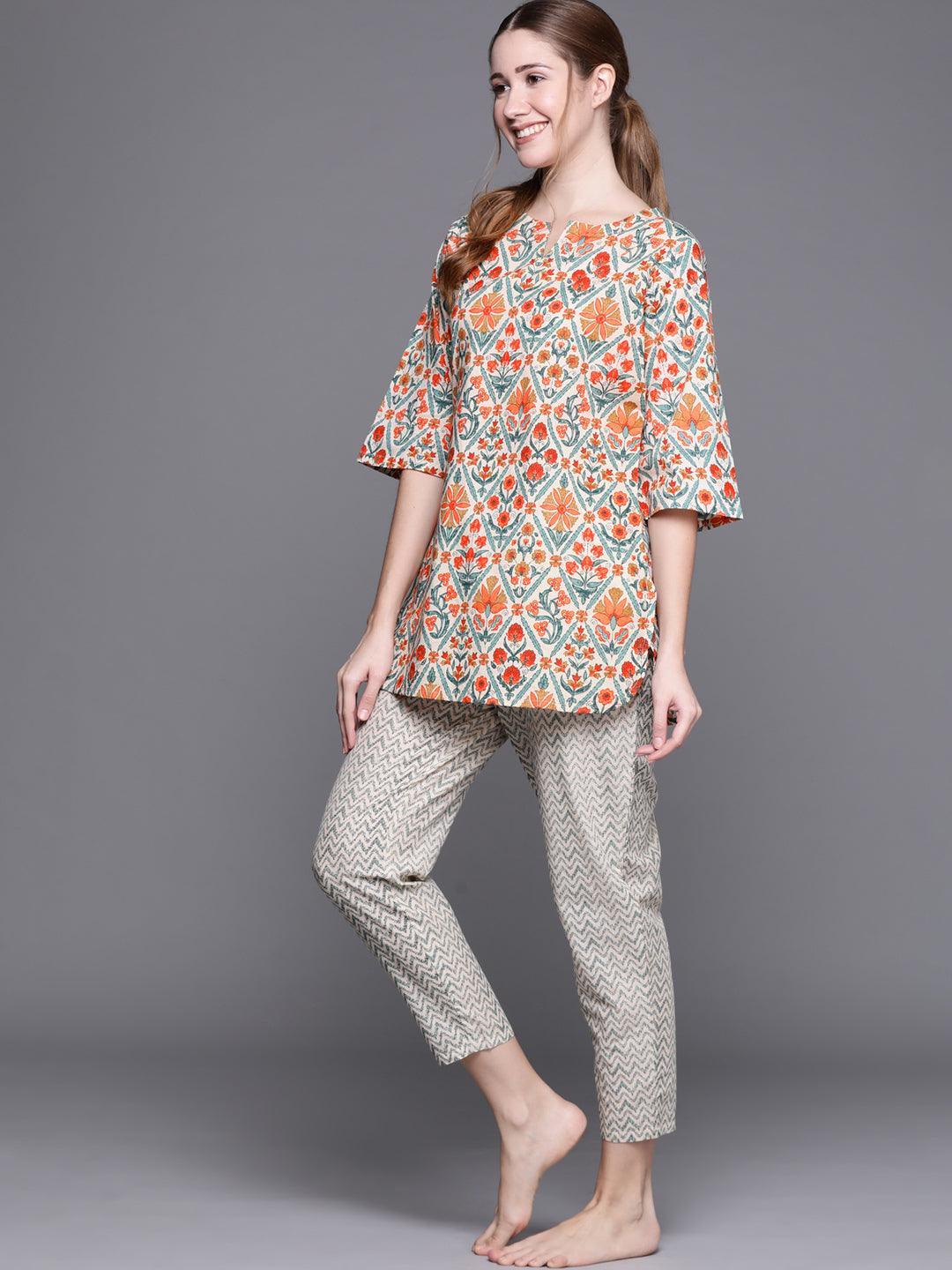 Multicoloured Printed Cotton Night Suit - ShopLibas