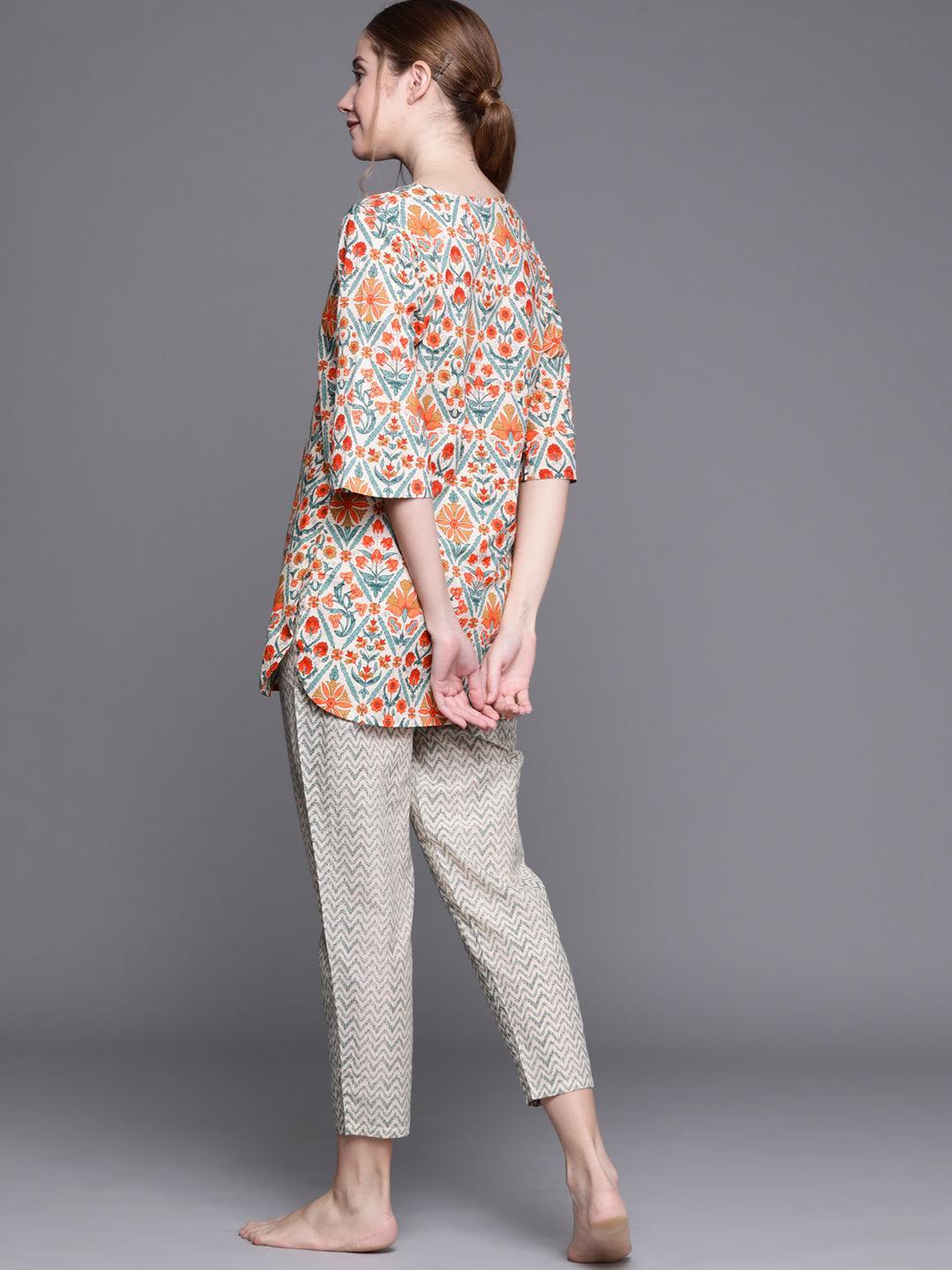 Multicoloured Printed Cotton Night Suit - ShopLibas