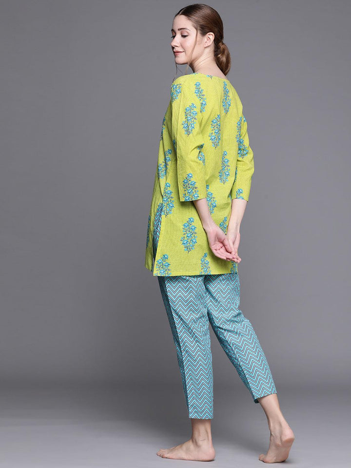 Green Printed Cotton Night Suit
