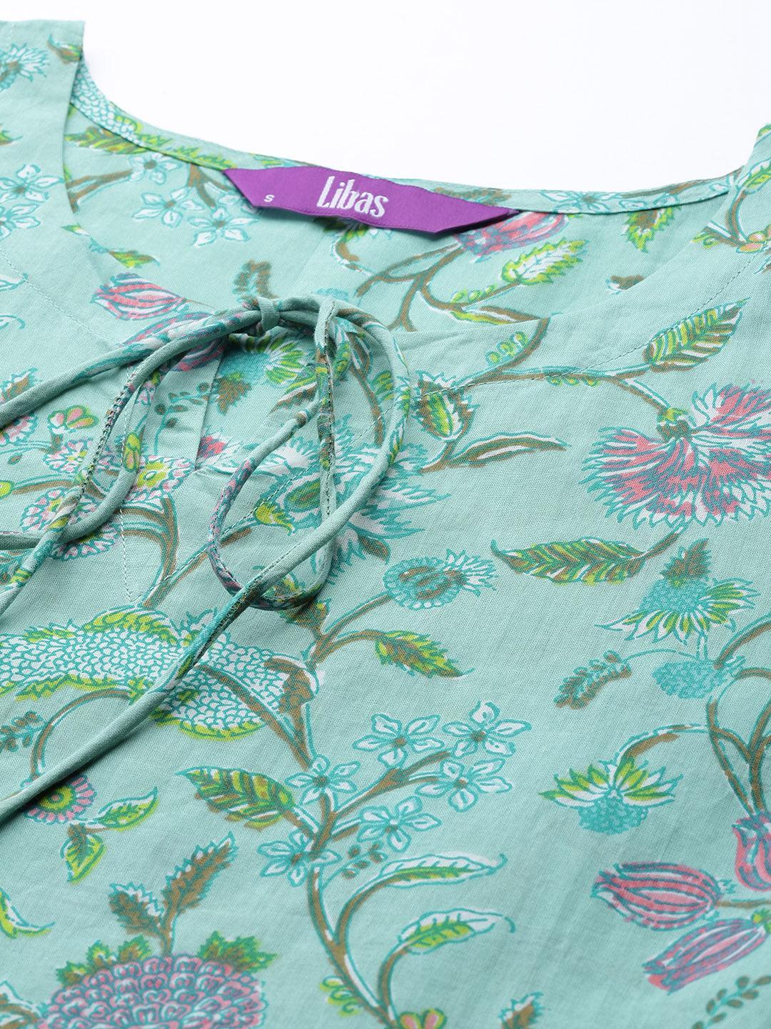Green Printed Cotton Night Suit - ShopLibas