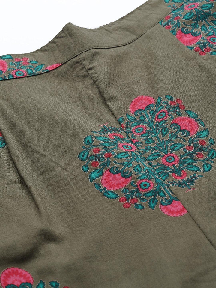 Olive Printed Cotton Night Suit