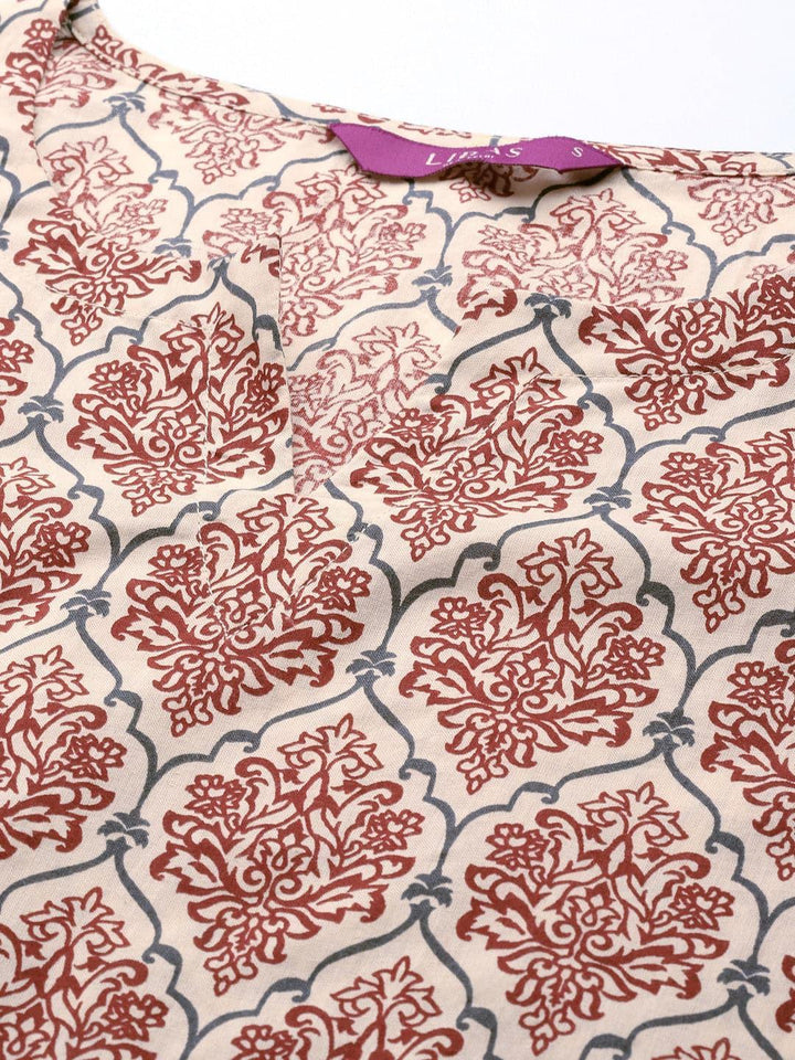 Beige Printed Cotton Night Suit