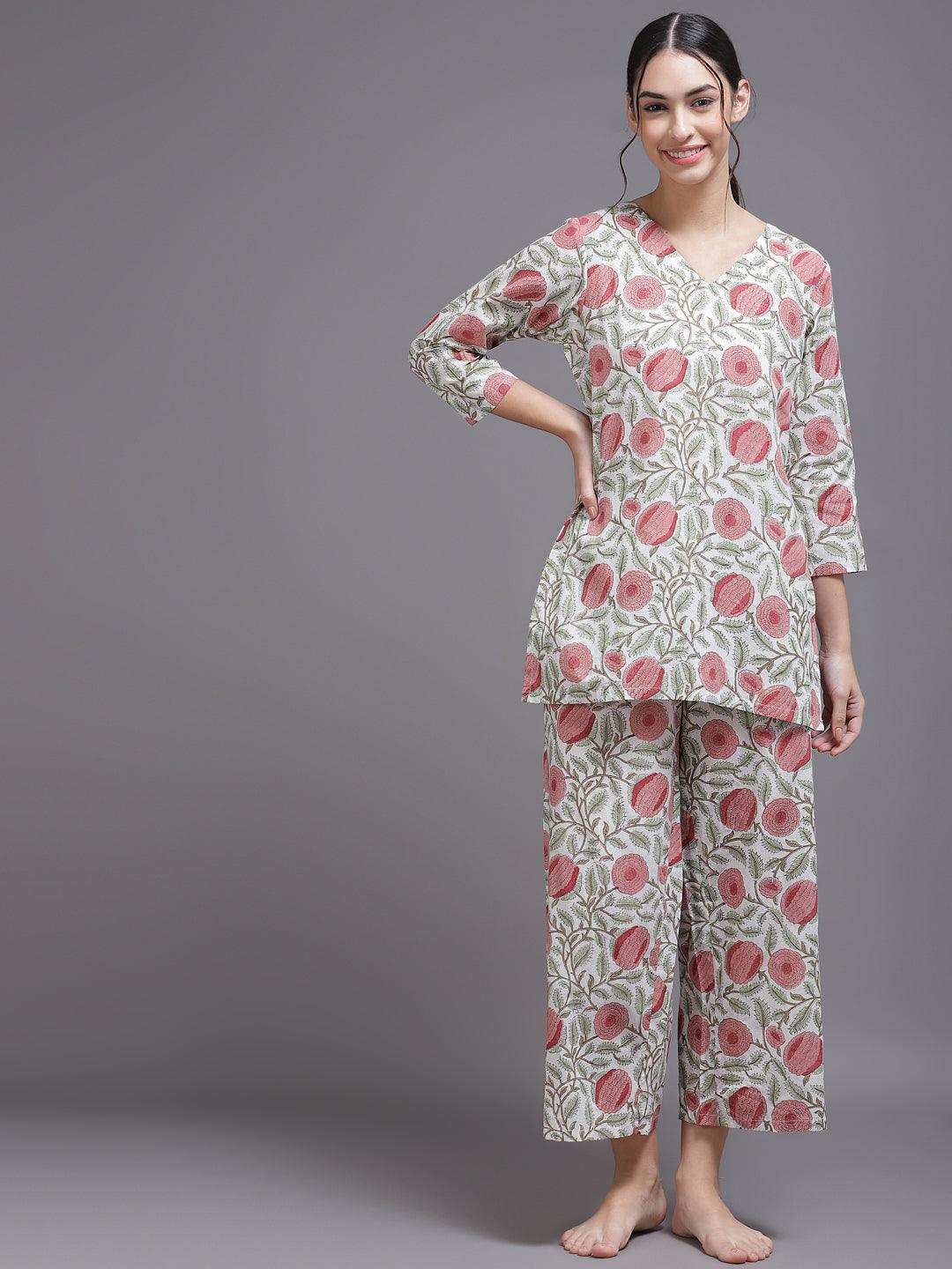 Multicoloured Printed Cotton Night Suit - ShopLibas