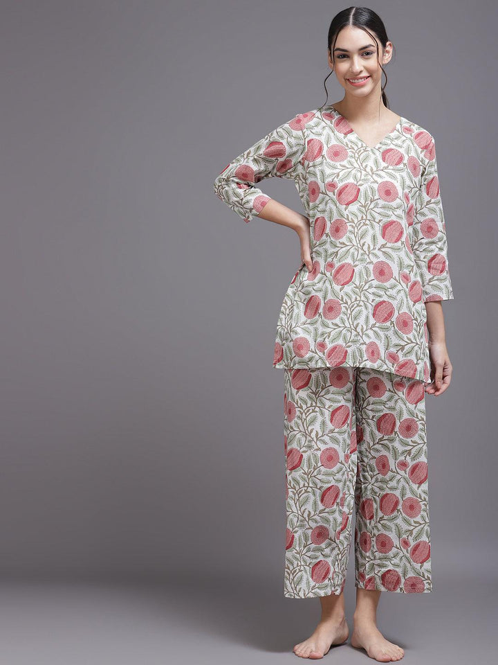 Multicoloured Printed Cotton Night Suit