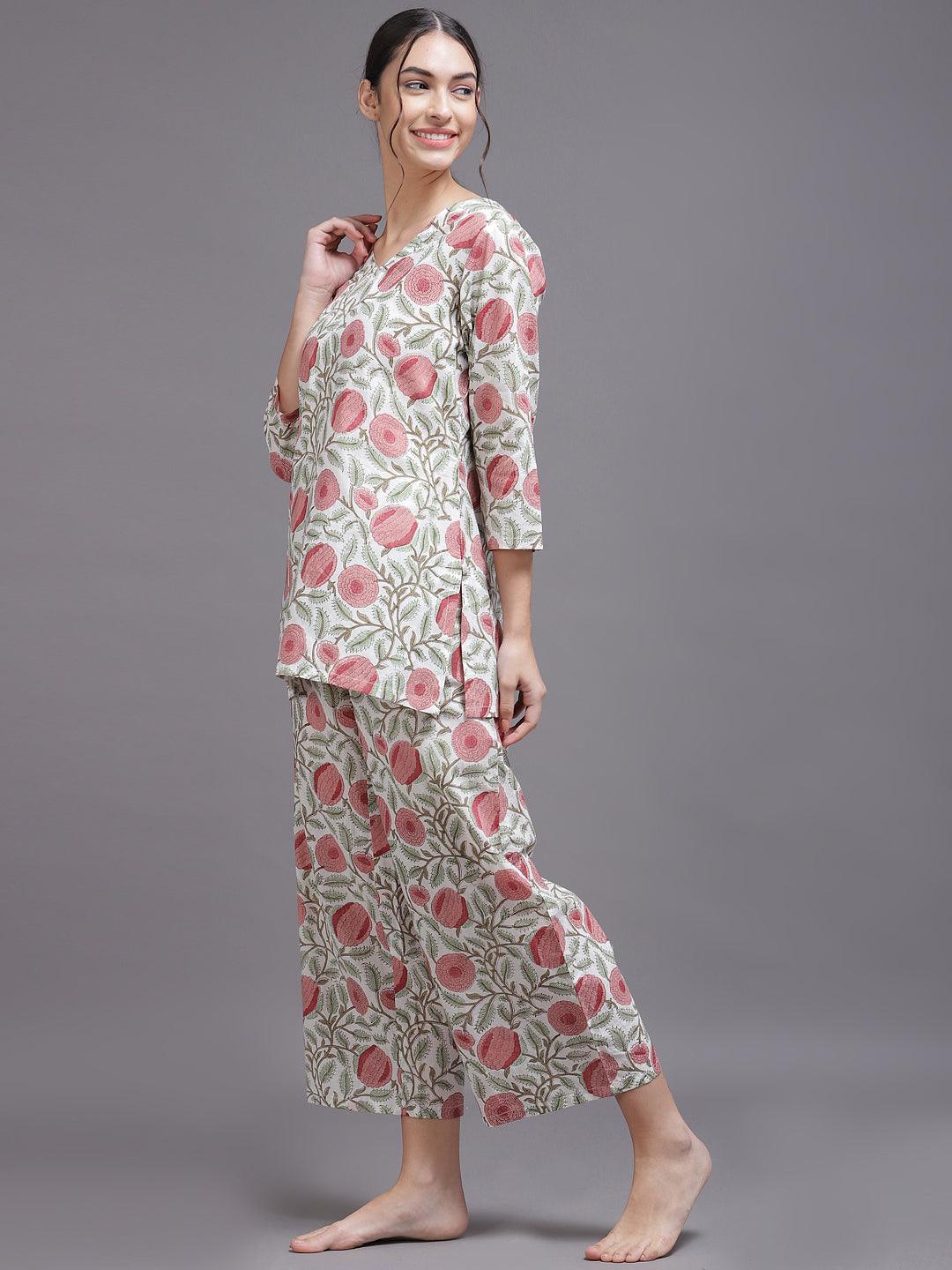 Multicoloured Printed Cotton Night Suit - ShopLibas