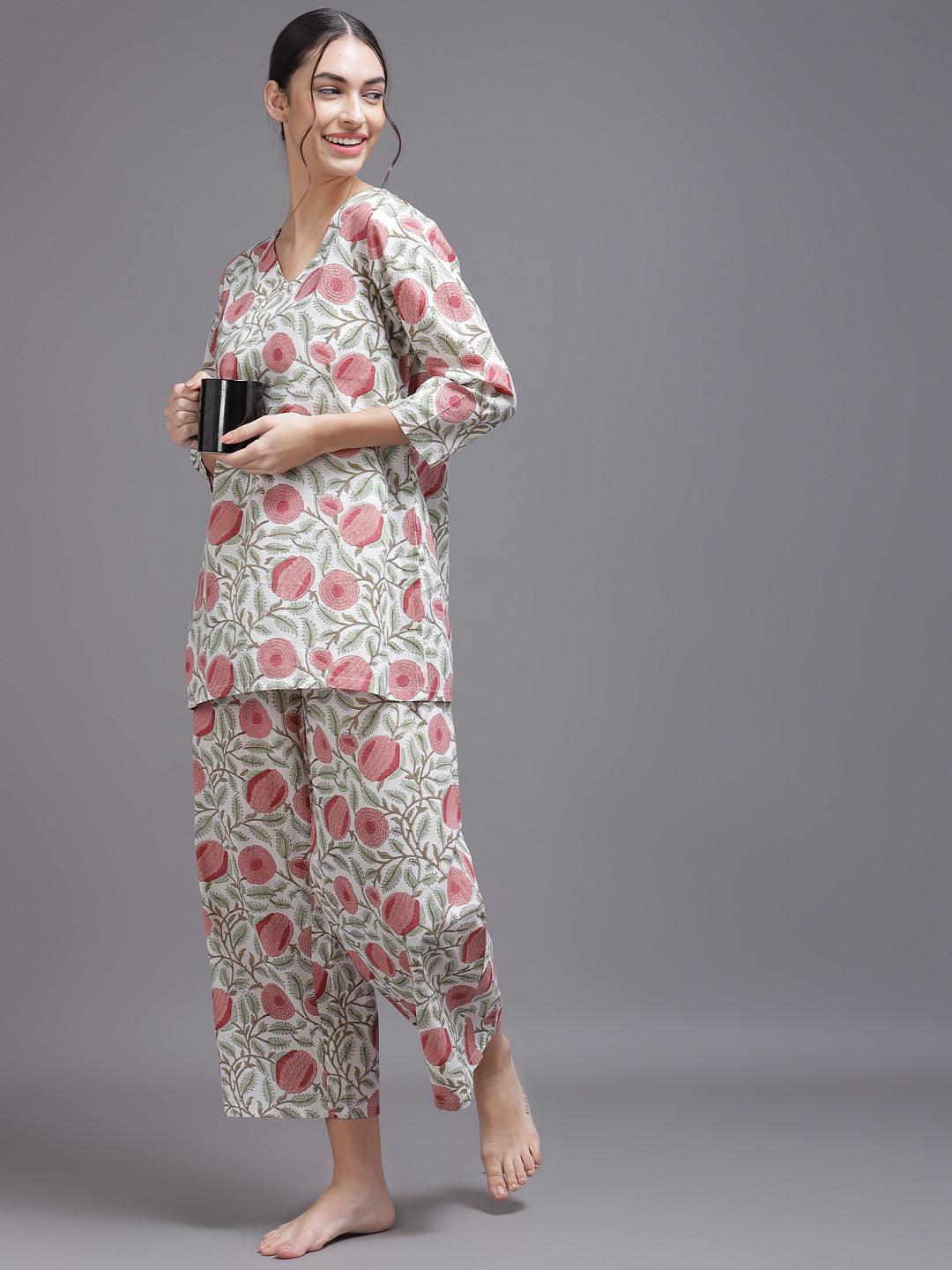 Multicoloured Printed Cotton Night Suit - ShopLibas