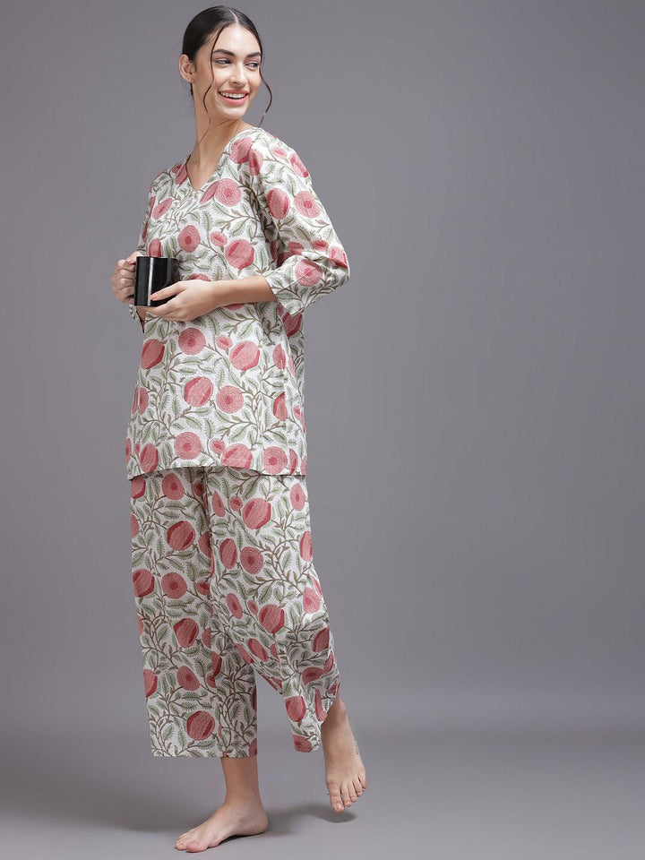 Multicoloured Printed Cotton Night Suit