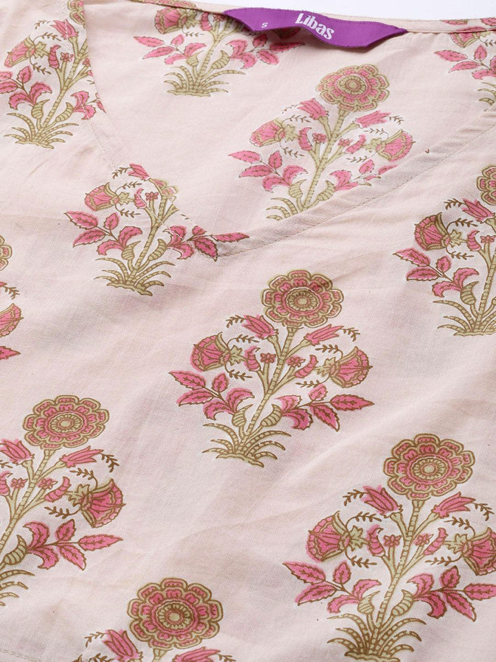 Peach Cotton Printed Kaftan Nightdress