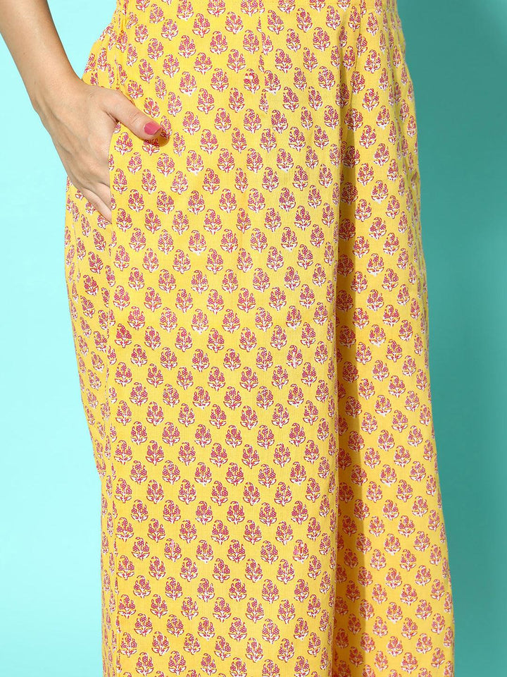 Yellow Printed Cotton Night Suit