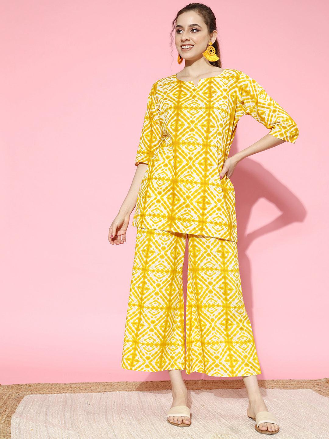 Mustard Printed Cotton Night Suit - ShopLibas