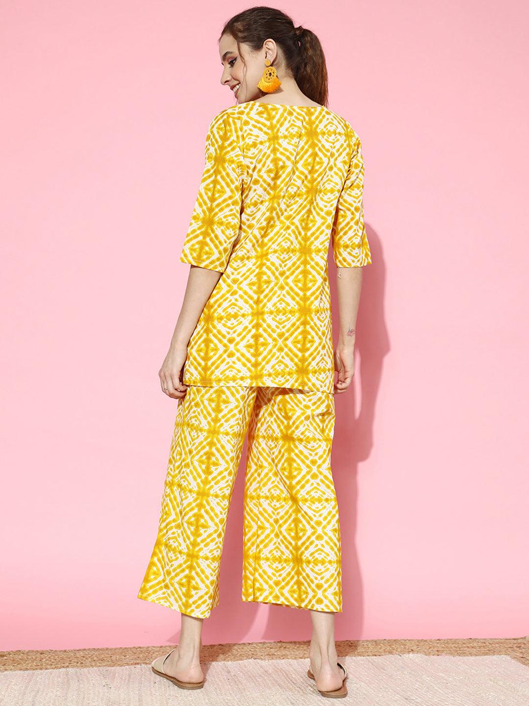 Mustard Printed Cotton Night Suit - ShopLibas