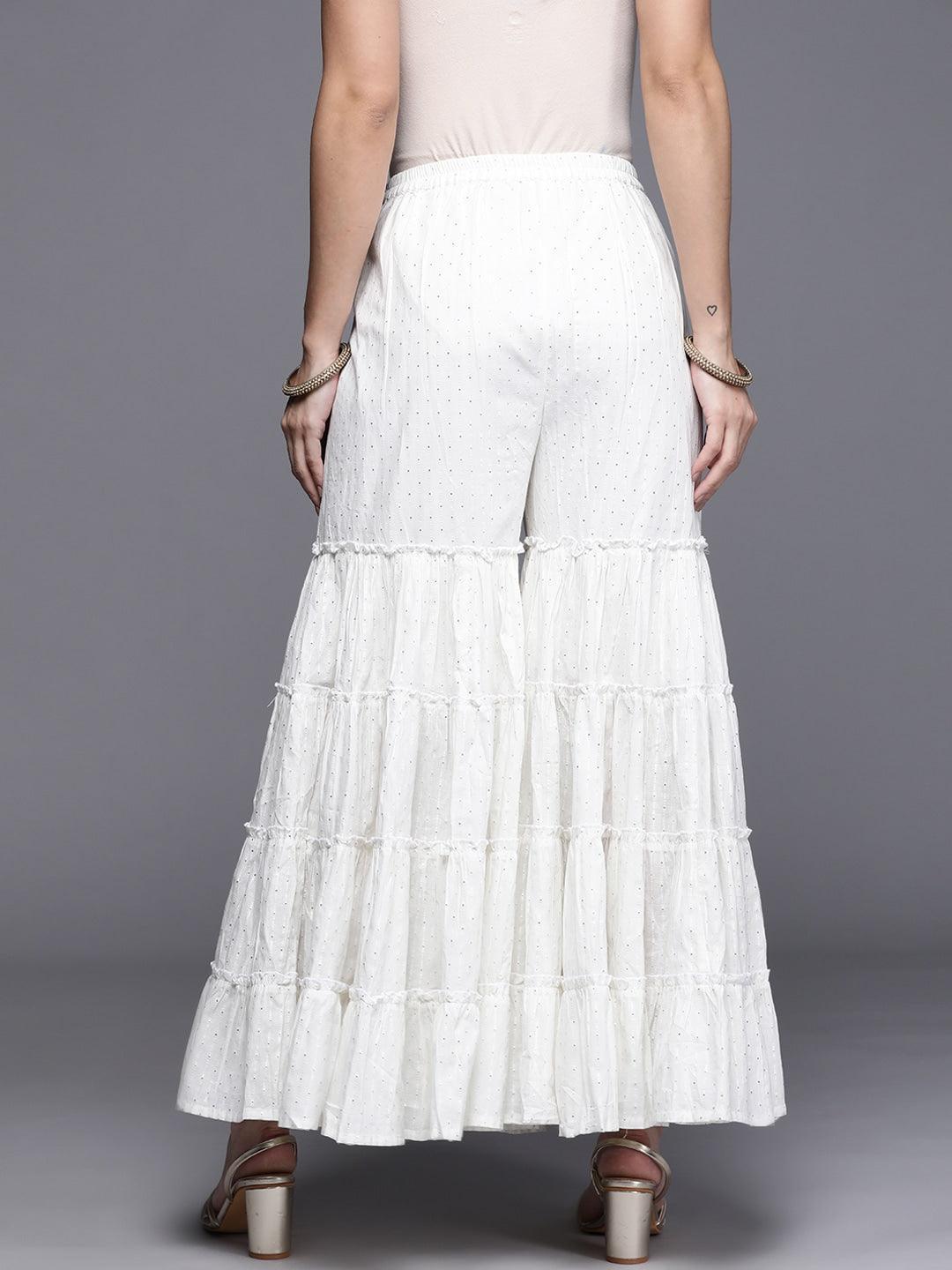 White Self Design Cotton Sharara Pants - ShopLibas