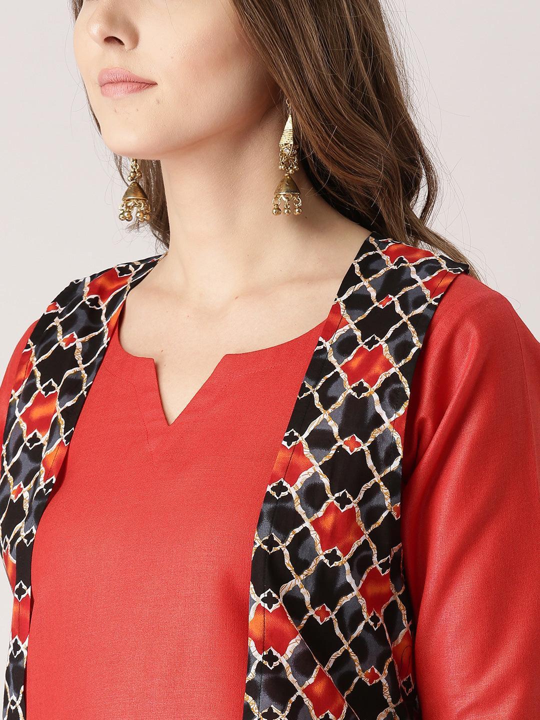 Red Solid Cotton Kurta Set - ShopLibas