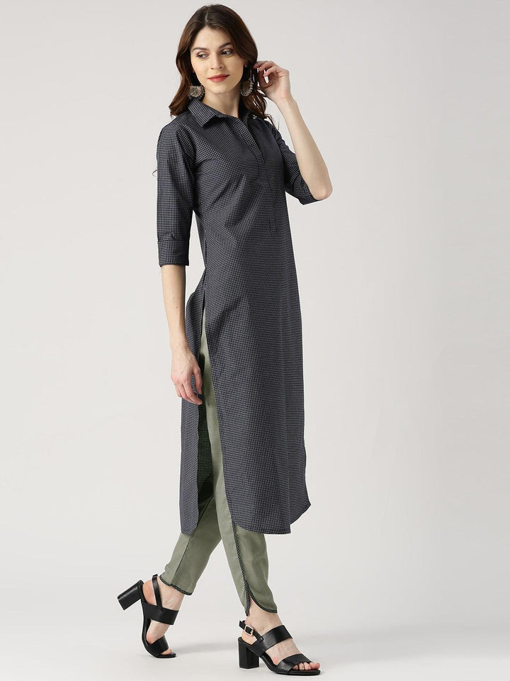 Blue Checkered Cotton Kurta Set