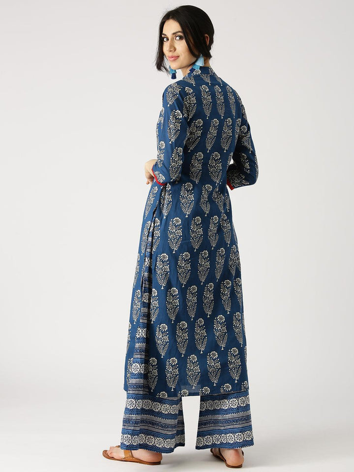 Blue Printed Cotton Kurta Set