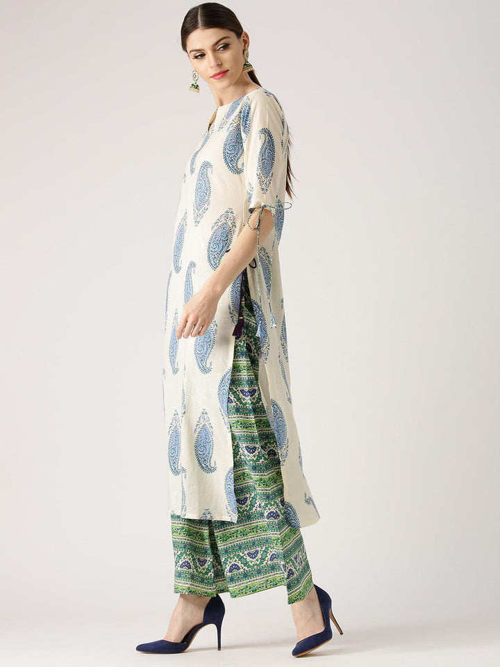 Blue Printed Cotton Kurta Set