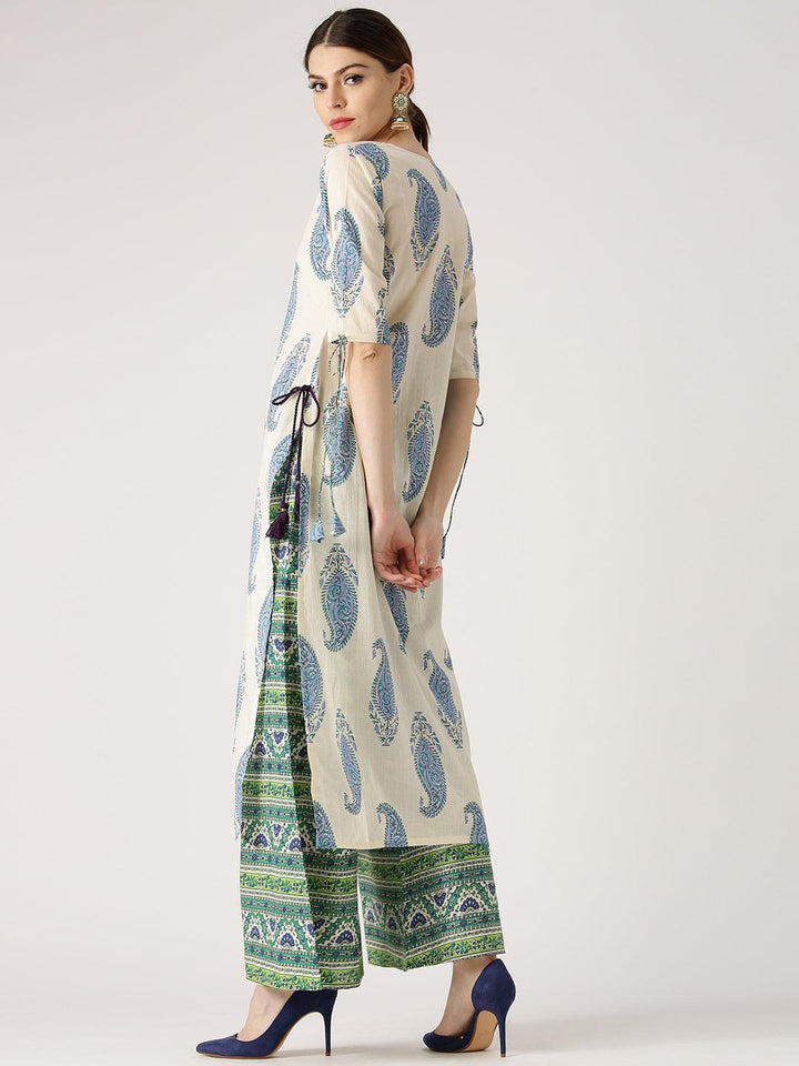 Blue Printed Cotton Kurta Set