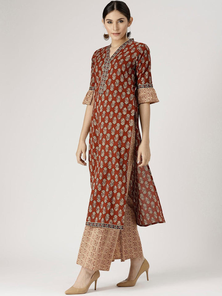 Red Printed Cotton Suit Set