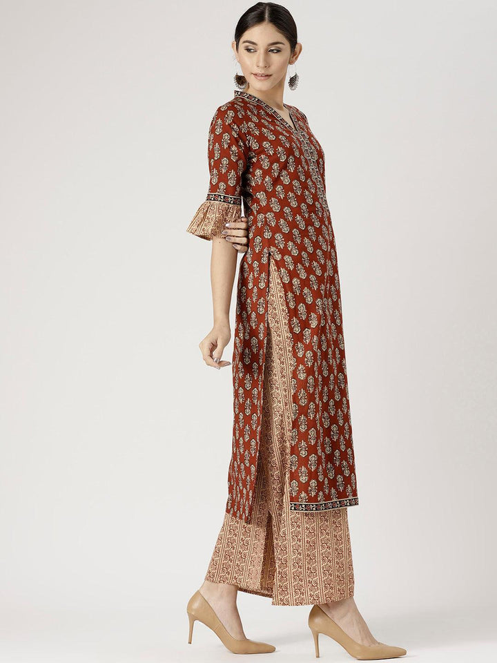 Red Printed Cotton Suit Set