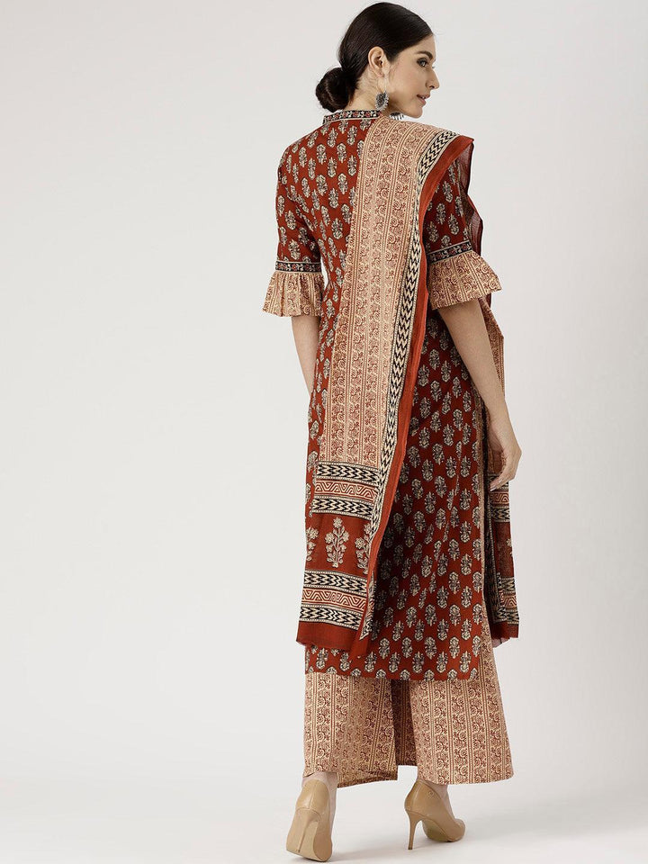 Red Printed Cotton Suit Set