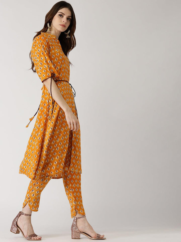 Yellow Printed Rayon Kurta Set