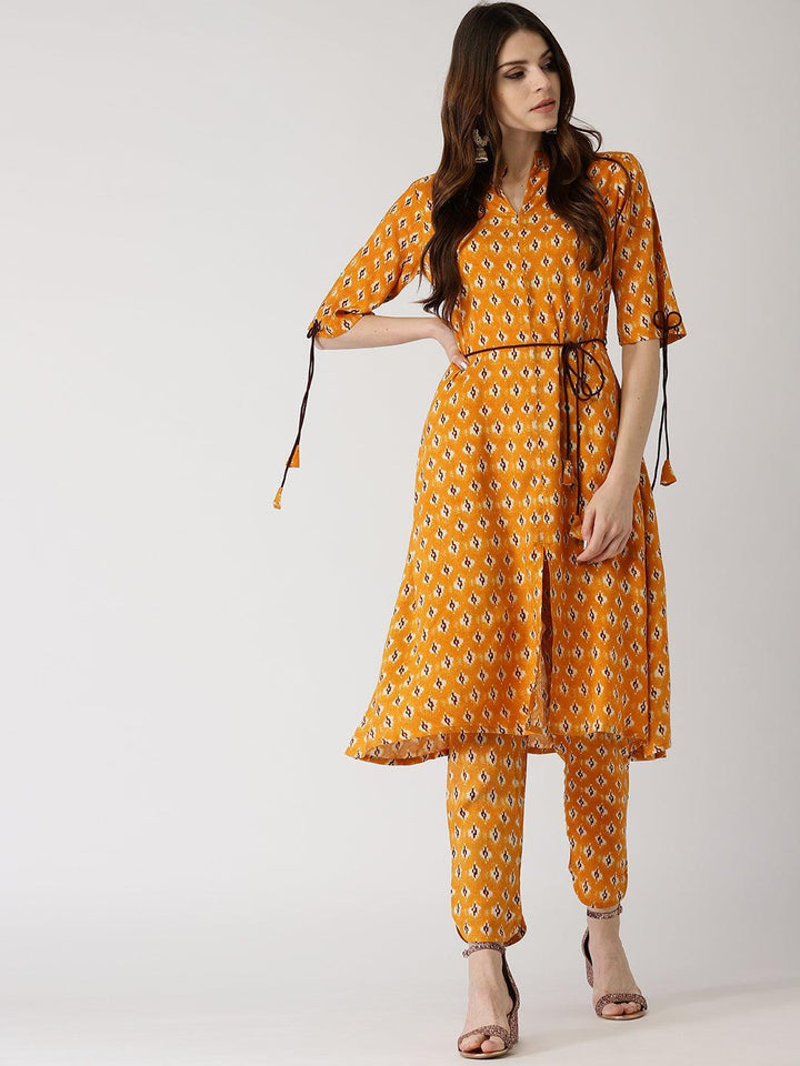 Yellow Printed Rayon Kurta Set