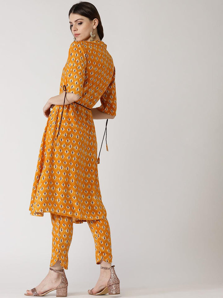 Yellow Printed Rayon Kurta Set