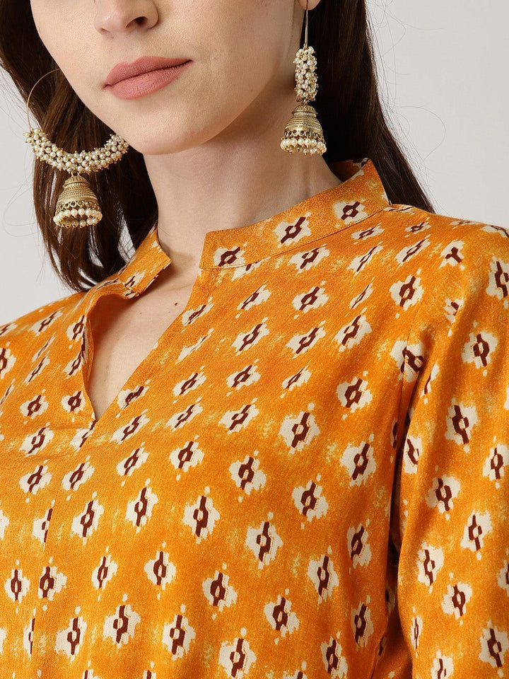 Yellow Printed Rayon Kurta Set