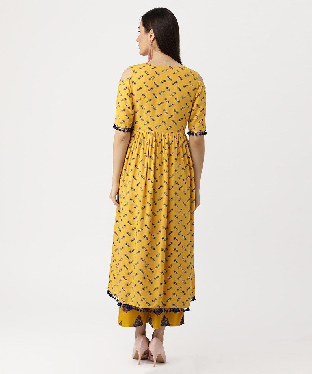 Yellow Printed Rayon Kurta Set - ShopLibas