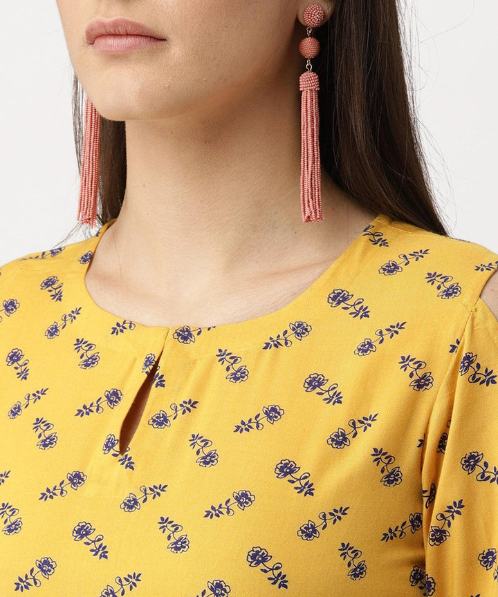 Yellow Printed Rayon Kurta Set