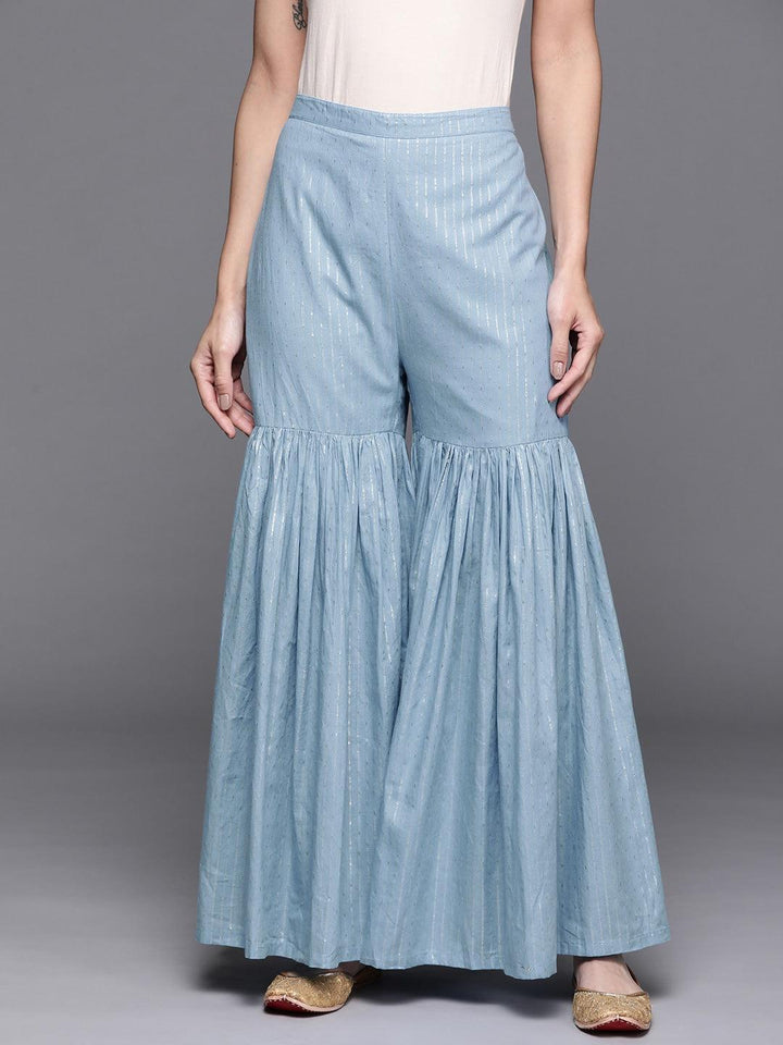 Blue Self Design Cotton Sharara Pants