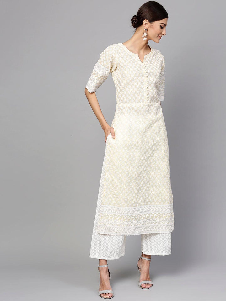 Yellow Schiffli Cotton Kurta Set