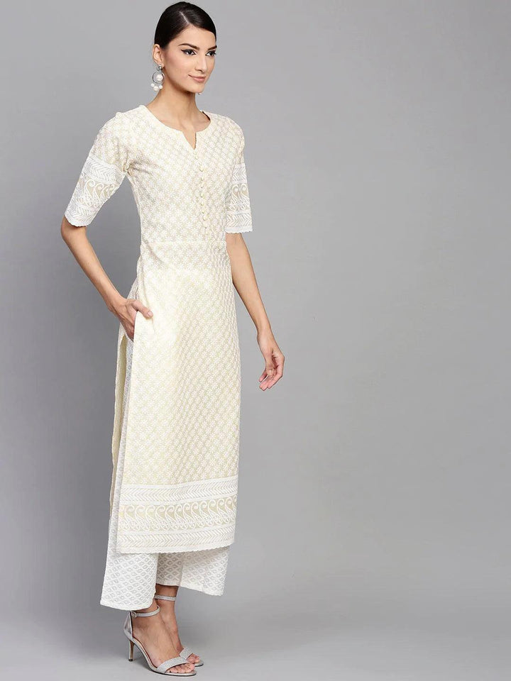 Yellow Schiffli Cotton Kurta Set