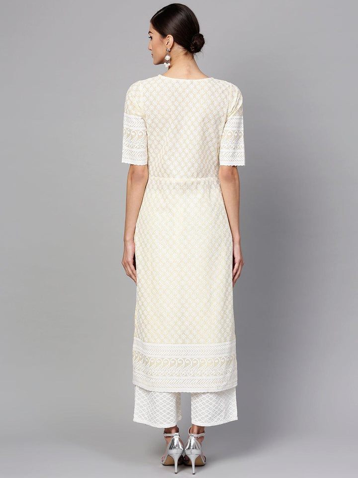 Yellow Schiffli Cotton Kurta Set