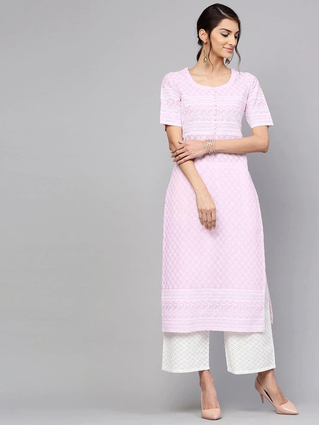 Purple Schiffli Cotton Kurta Set - ShopLibas