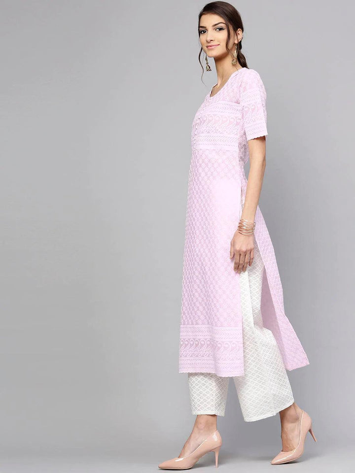 Purple Schiffli Cotton Kurta Set