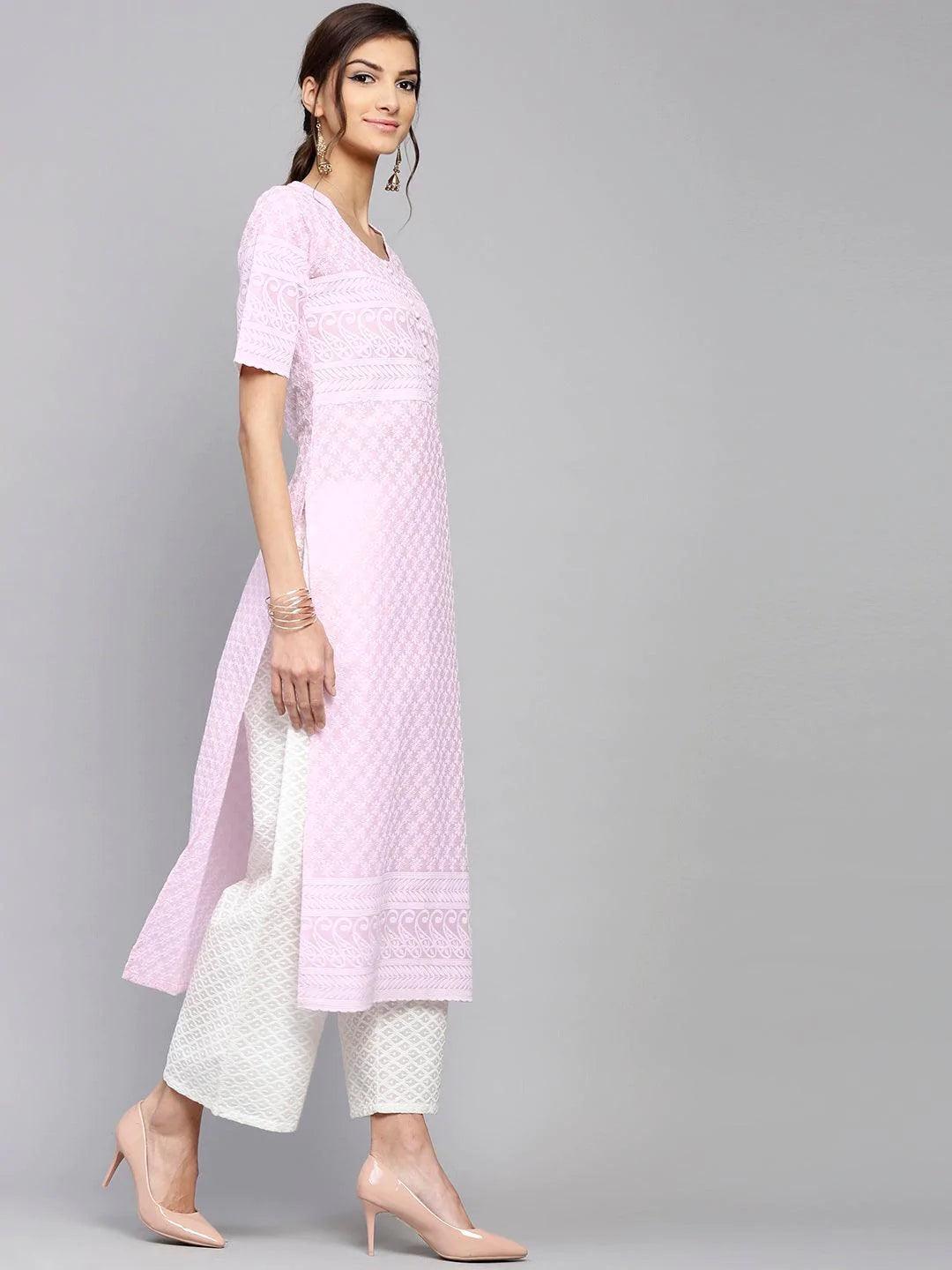 Purple Schiffli Cotton Kurta Set - ShopLibas