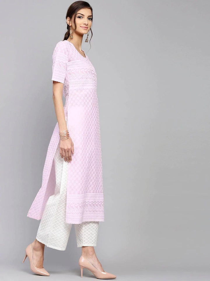 Purple Schiffli Cotton Kurta Set