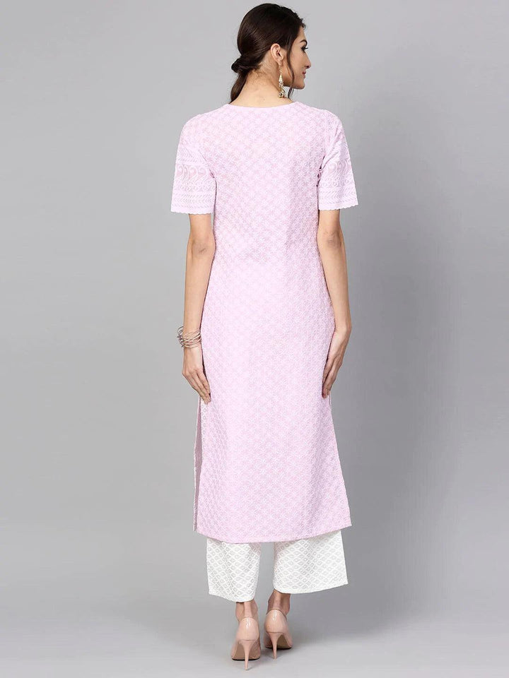 Purple Schiffli Cotton Kurta Set