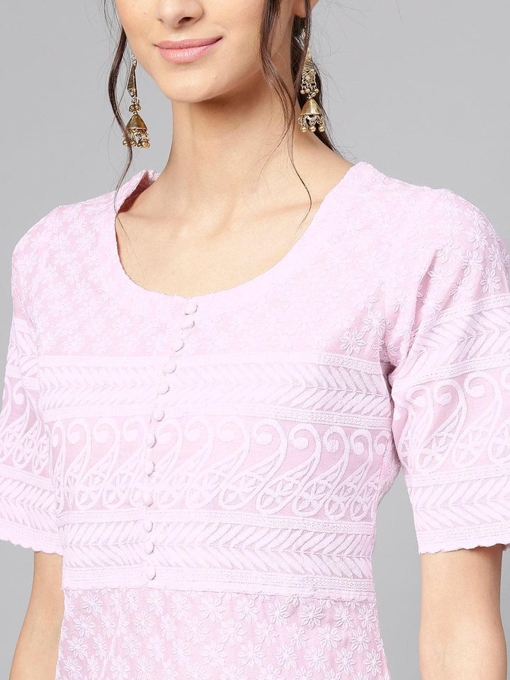 Purple Schiffli Cotton Kurta Set