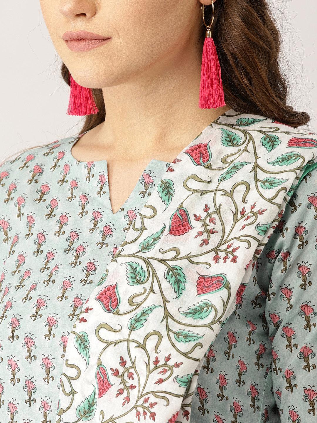 Blue Printed Cotton Suit Set - ShopLibas