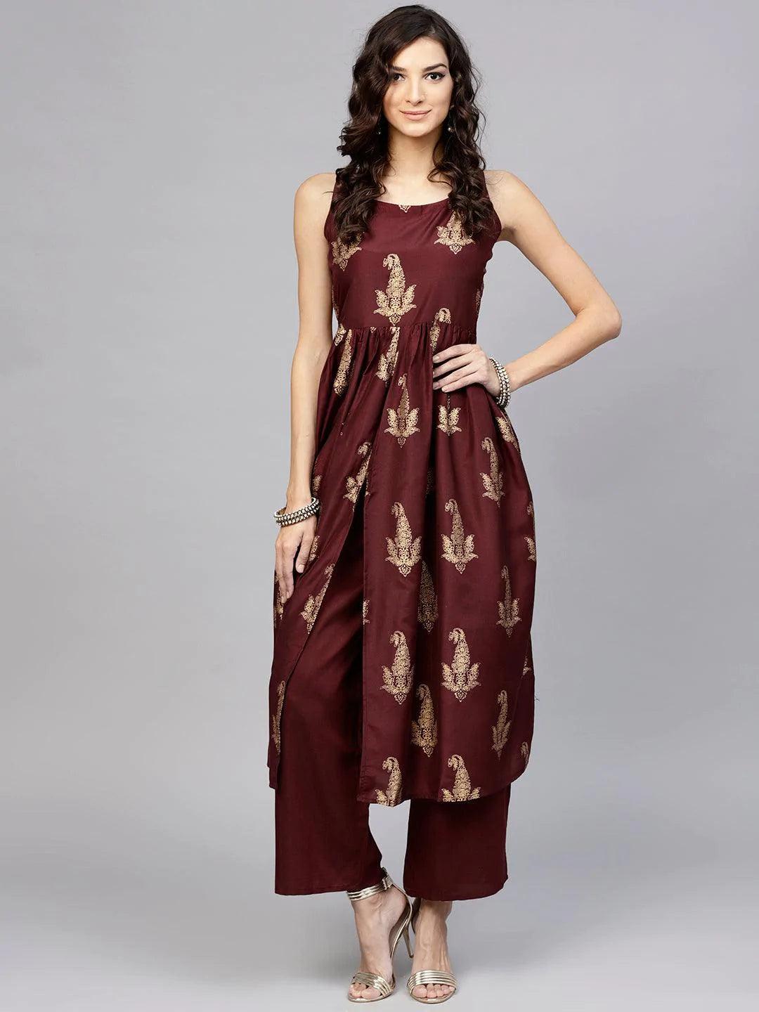 Maroon Printed Muslin Kurta Set - ShopLibas