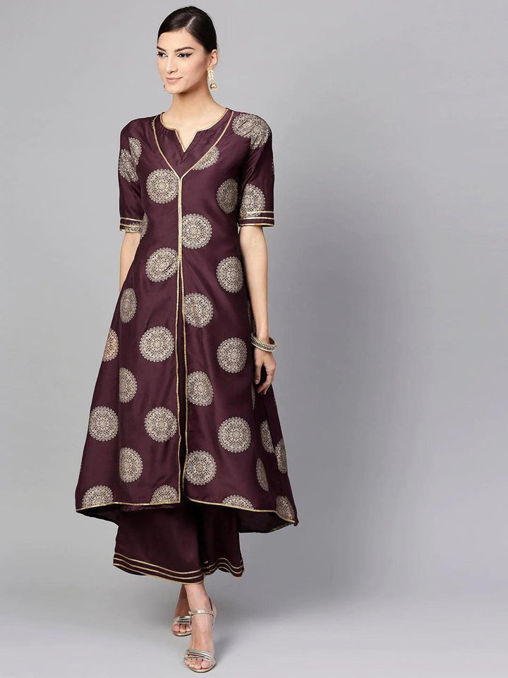 Purple Printed Silk Kurta Set