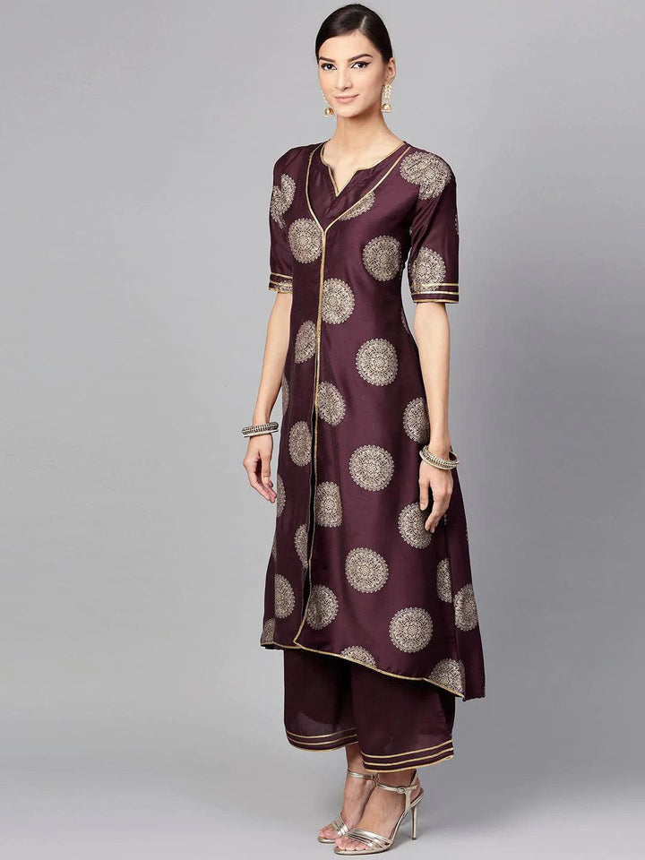Purple Printed Silk Kurta Set